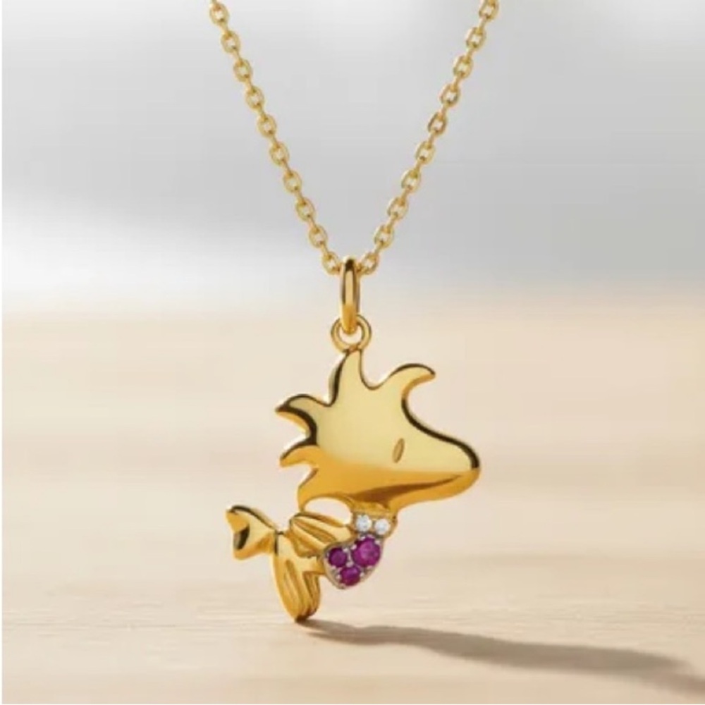 Peanuts Gold Necklace with Crystal Diamond rhinestones